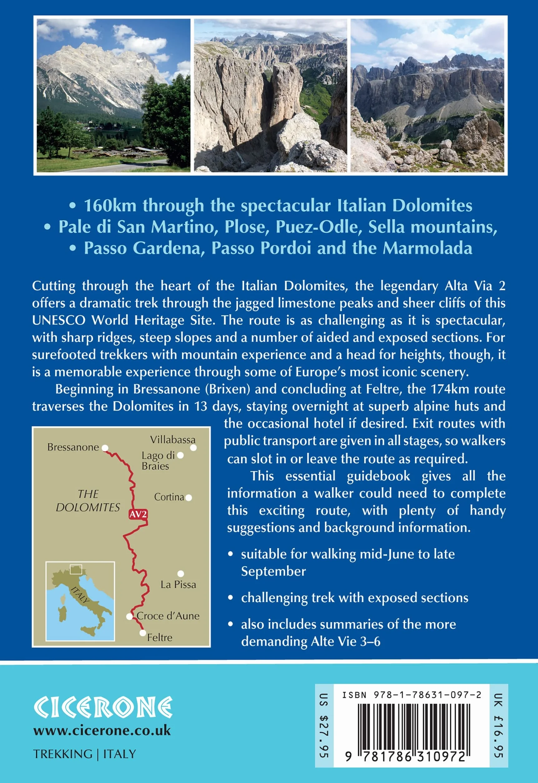 Trekking in the dolomites alta via 2: Includes 1:25,000 Map Booklet. with Alta Via 3-6 in Outline