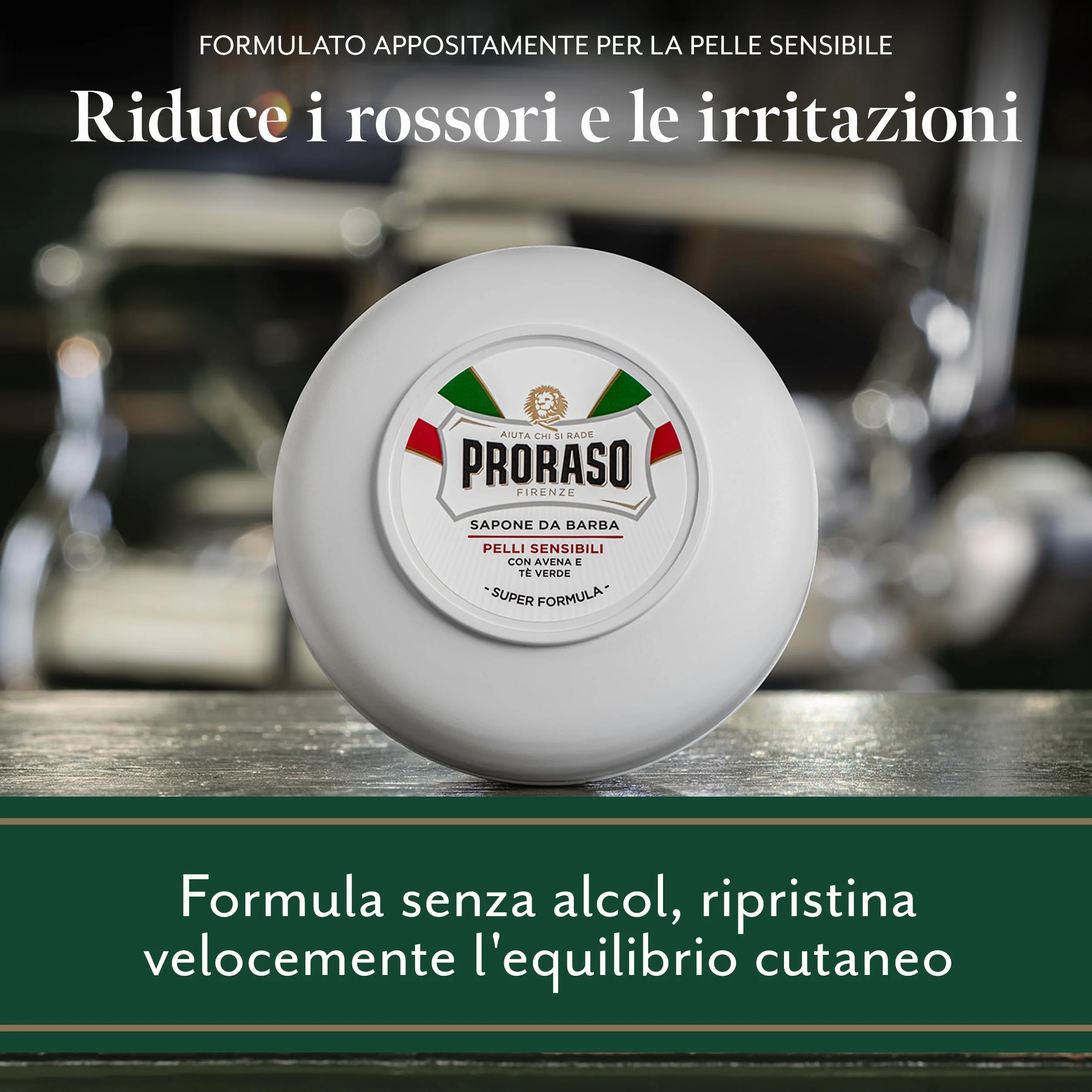 Proraso Mydło do golenia z wrażliwej skóry, 3 x 150 ml, mydło do golenia z ekstraktem z owsa i zielonej herbaty, wyprodukowane we Włoszech
