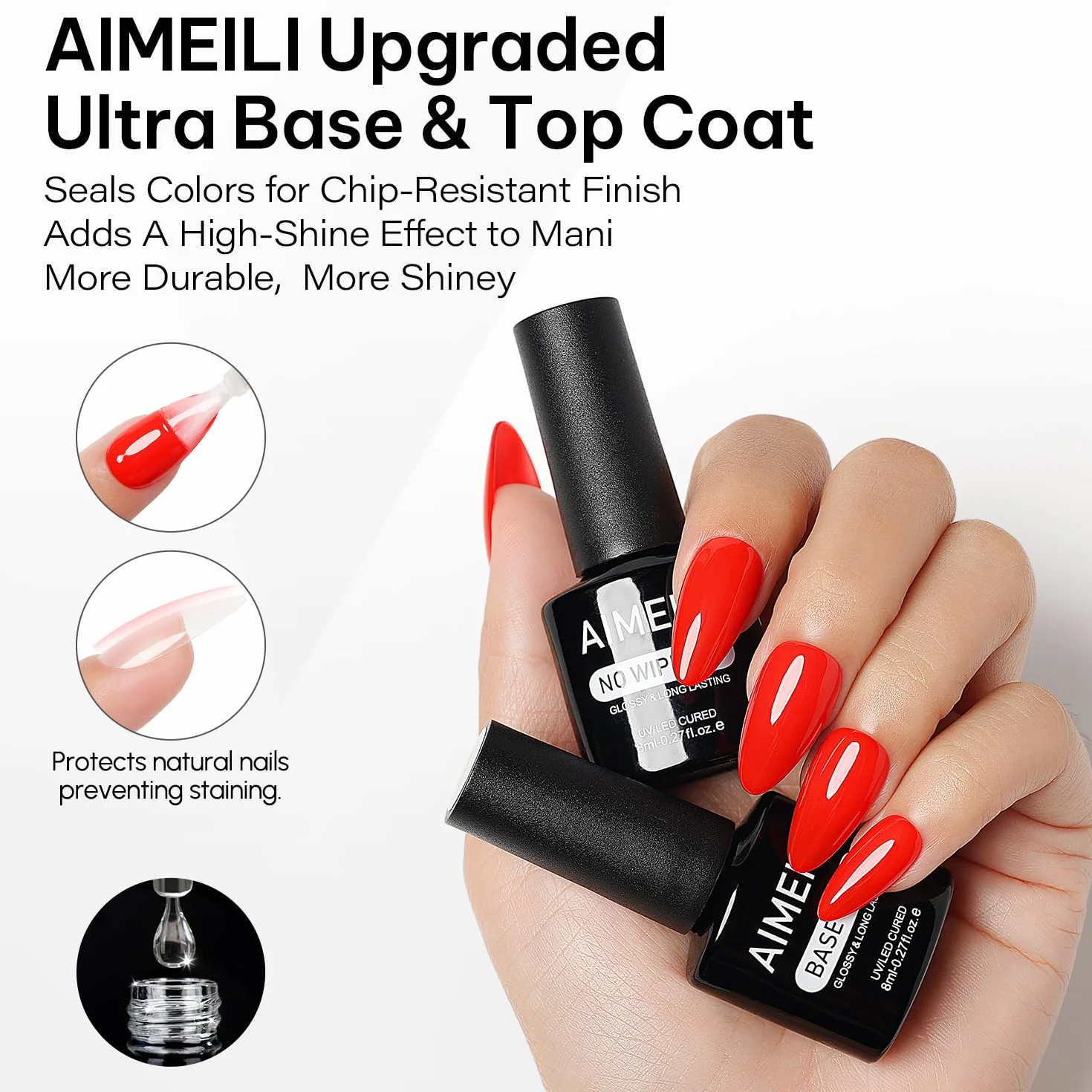 AIMEILI Nail Prep i Primer Base & Top Coat Paznokcie do żelu, dehydratora i podkładu oraz lakieru nawierzchniowego i półtrwałego zestawu do paznokci 4 x 8 ml