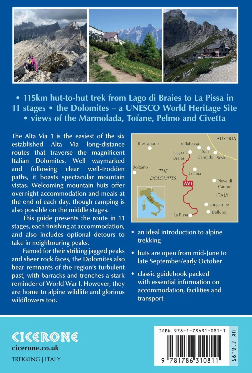 Trekking in the dolomites alta via 1: Includes 1:25,000 Map Booklet
