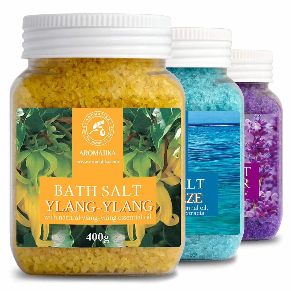 Zestaw do Kąpieli Sole - Lawendą - Morska Bryza - Ylang-Ylang - Olejki Eteryczne - 3x400g - Kojąca Kąpiel - Sole do Kąpieli - Relaksacyjna Sól do Kąpieli - Aromaterapia - Kąpiel z Morskimi Solami