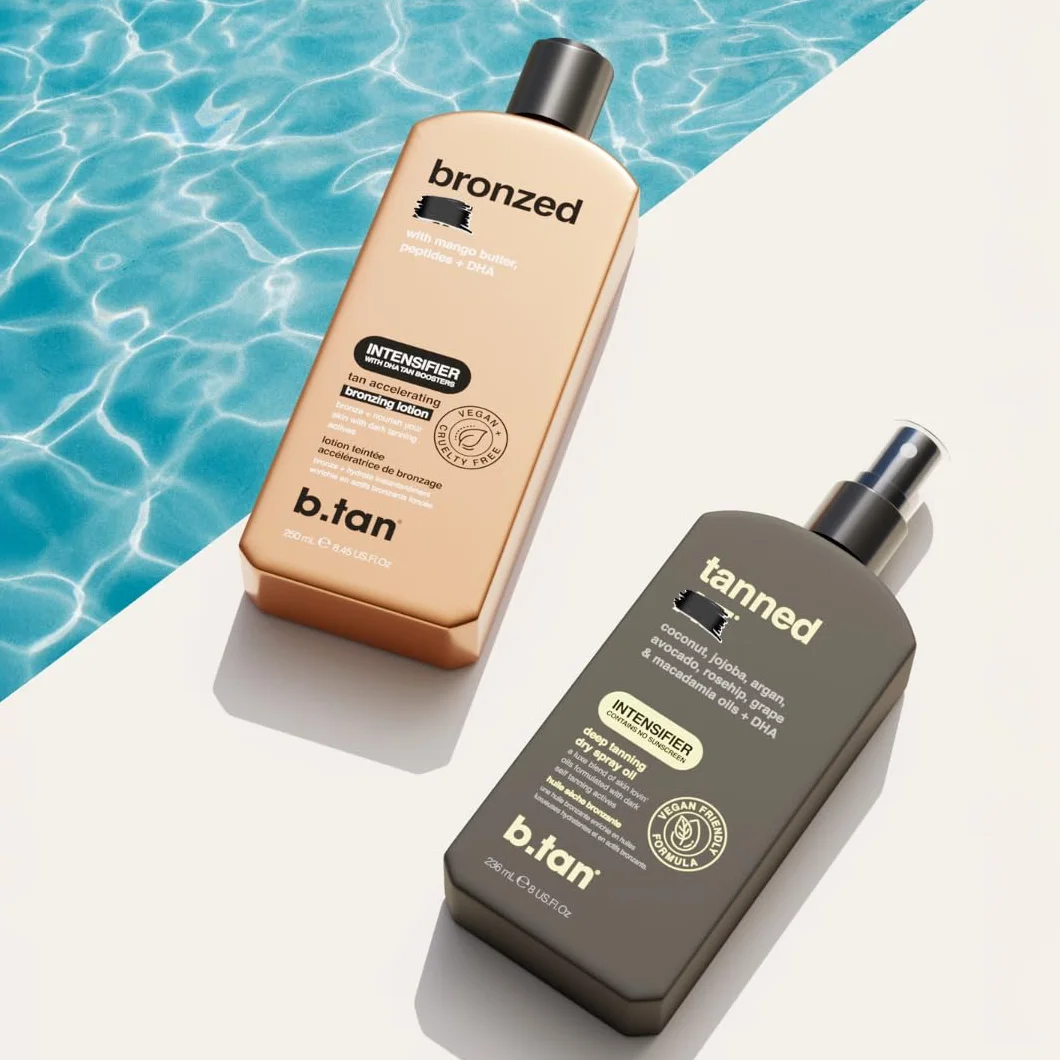 b.tan Intensifier Deep Tanning Dry Spray Oil | Opalony AF – uzyskaj szybszą, ciemniejszą opaleniznę dzięki aktywnym składnikom przyspieszającym opalanie, wypełniony olejkami ultra nawilżającymi, aby utrzymać skórę nawilżoną, wegański, 8 uncji uncji