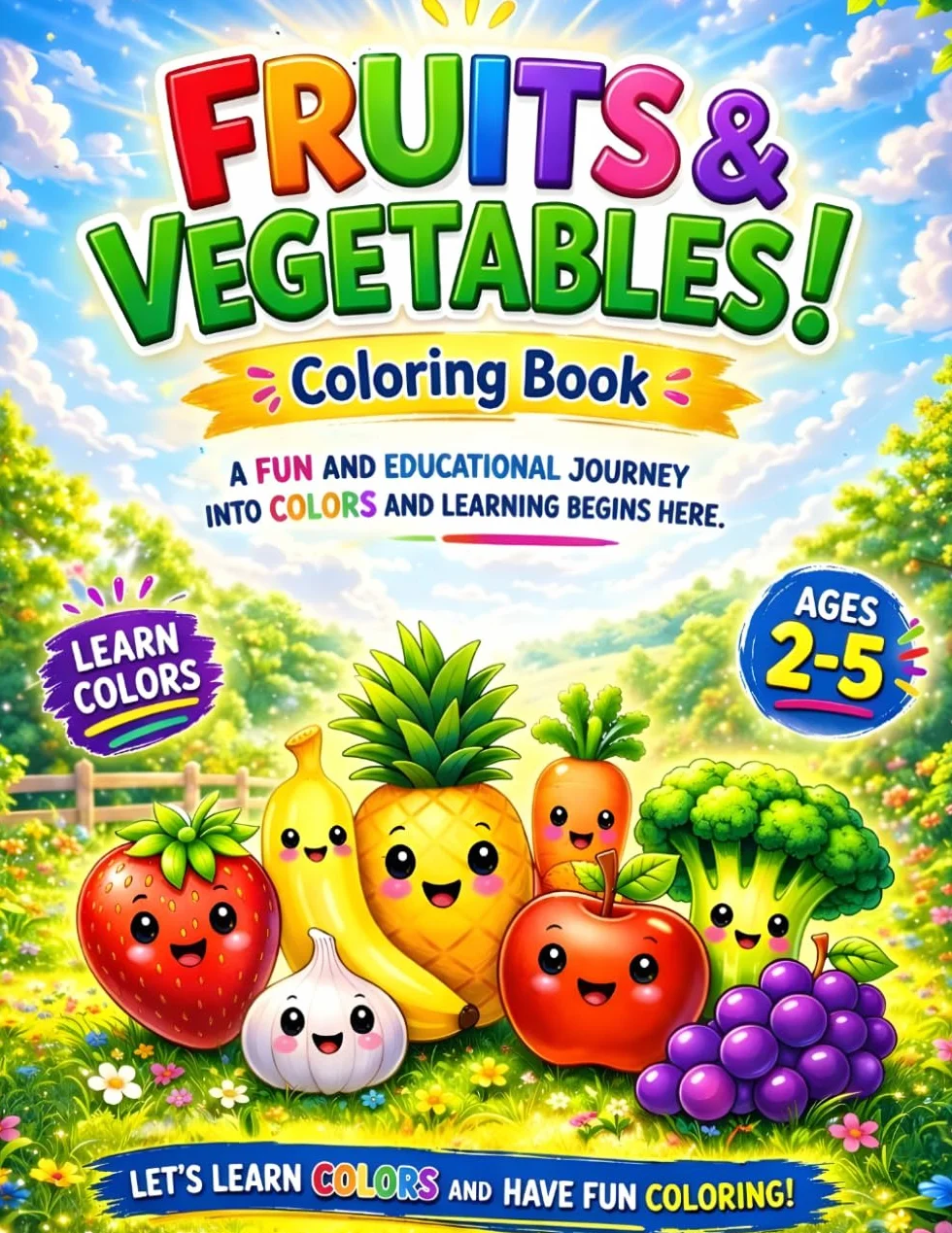 Fruits & Vegetables Coloring Book for Kids Ages 2–5: Learn Colors with Fun and Easy Activities