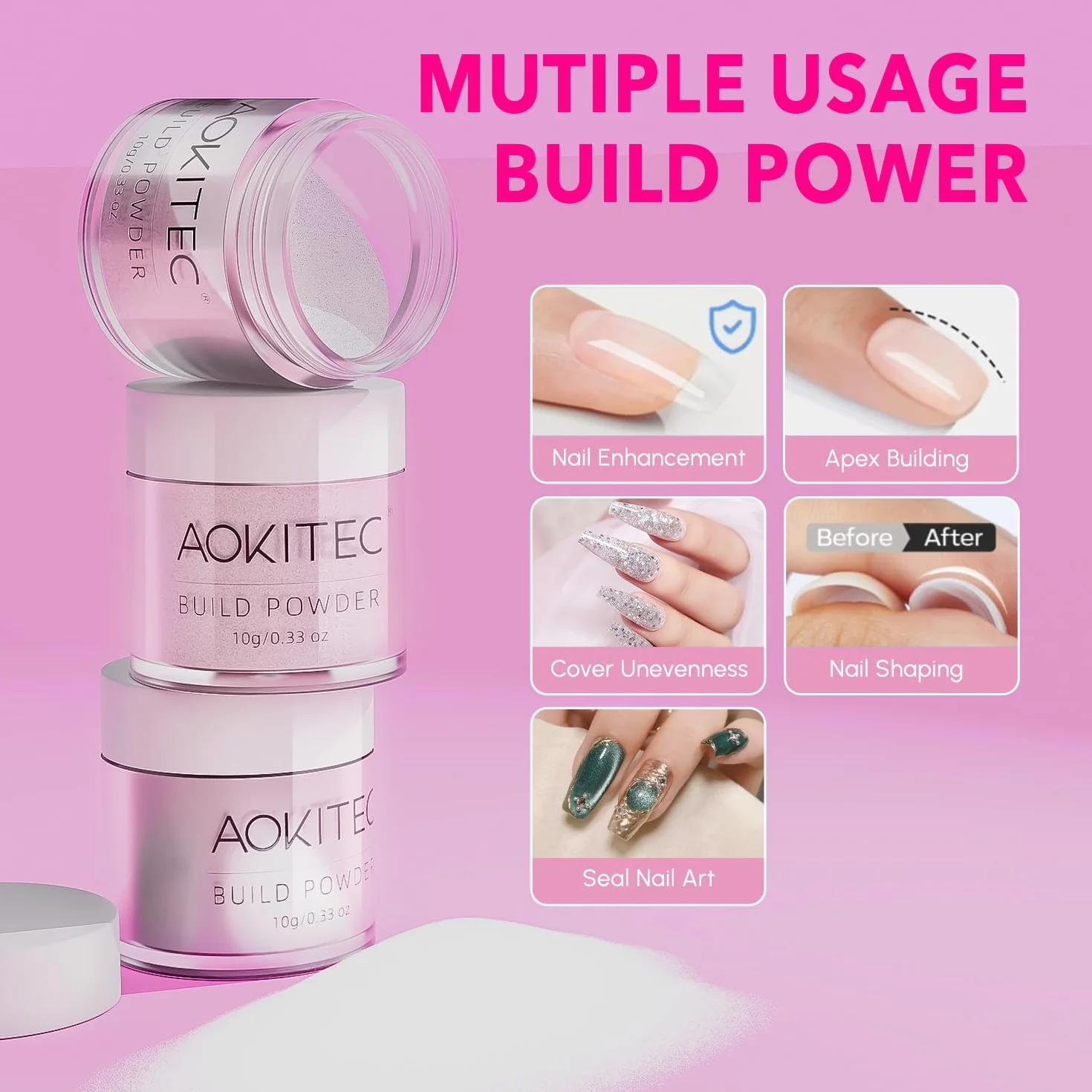 Aokitec zestaw do paznokci w jednym – 8 + 1 kolorów z bazą, aktywatorem, lakierem nawierzchniowym, pilnikiem, popychaczem do skórek i trymerem do samodzielnego manicure, zestaw prezentowy