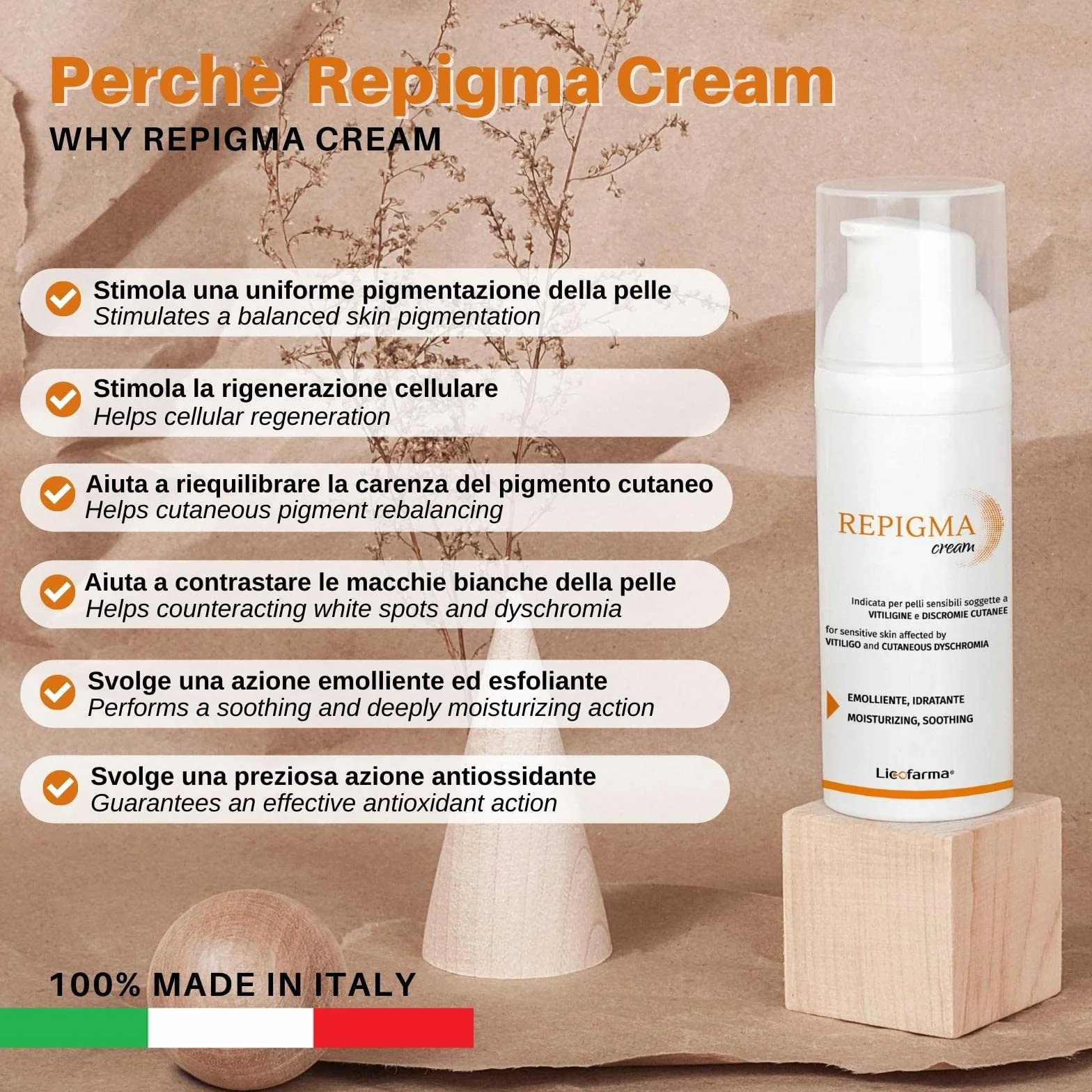 Repigma Cream – krem przeznaczony dla skóry z problemem bielactwa, plam bielaczych plam i przebarwień. 95% naturalnych składników