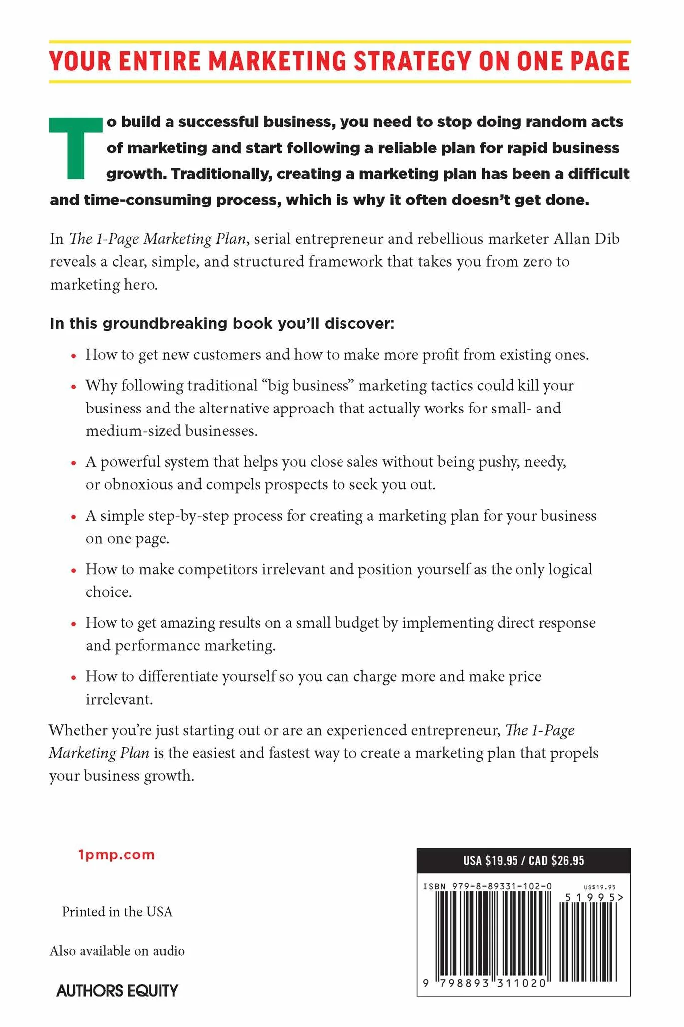 The 1-Page Marketing Plan: Get New Customers, Make More Money, and Stand Out from the Crowd