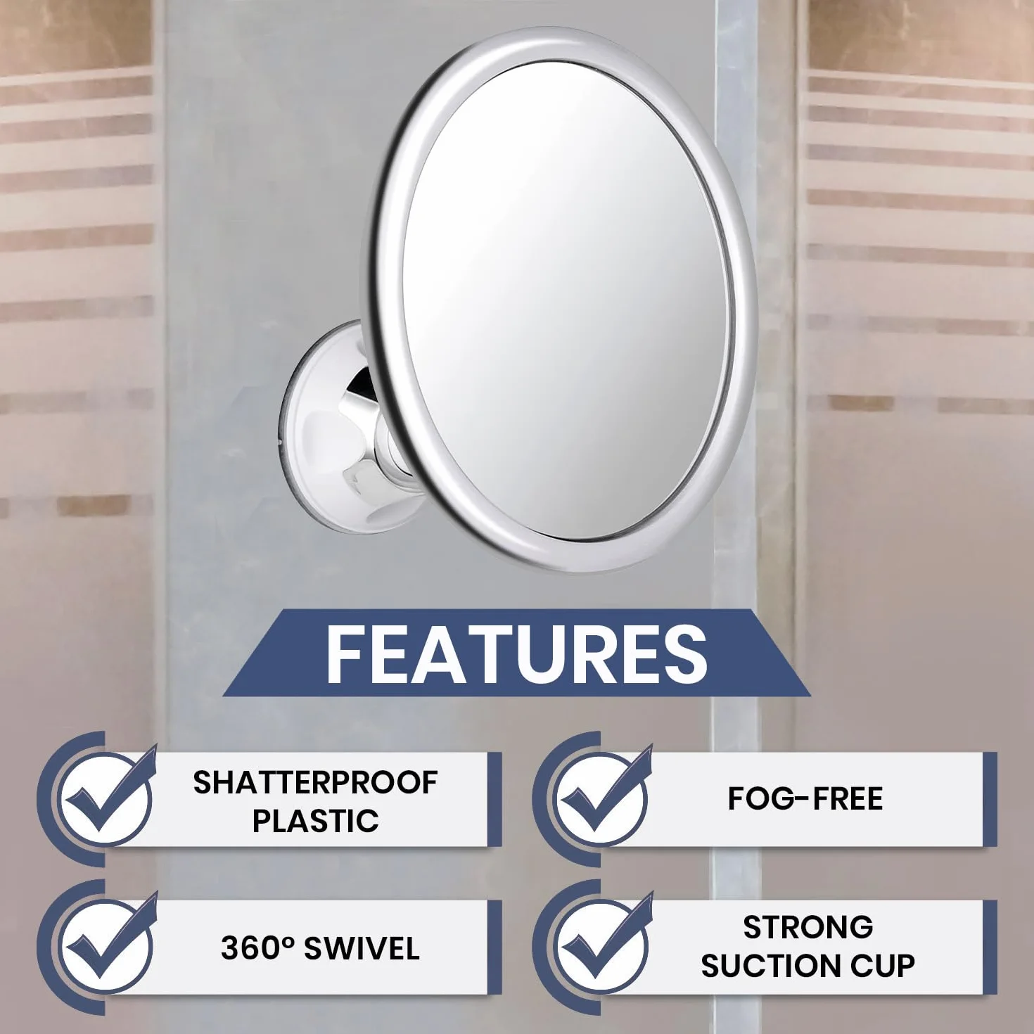 MIRRORVANA Lusterko prysznicowe przeciwmgielne, nierozbijalny okrągły design z obrotem 360° i regulowaną przyssawką - najlepiej nadaje się do golenia i użytku w łazience - średnica 17 cm (klasyczny
