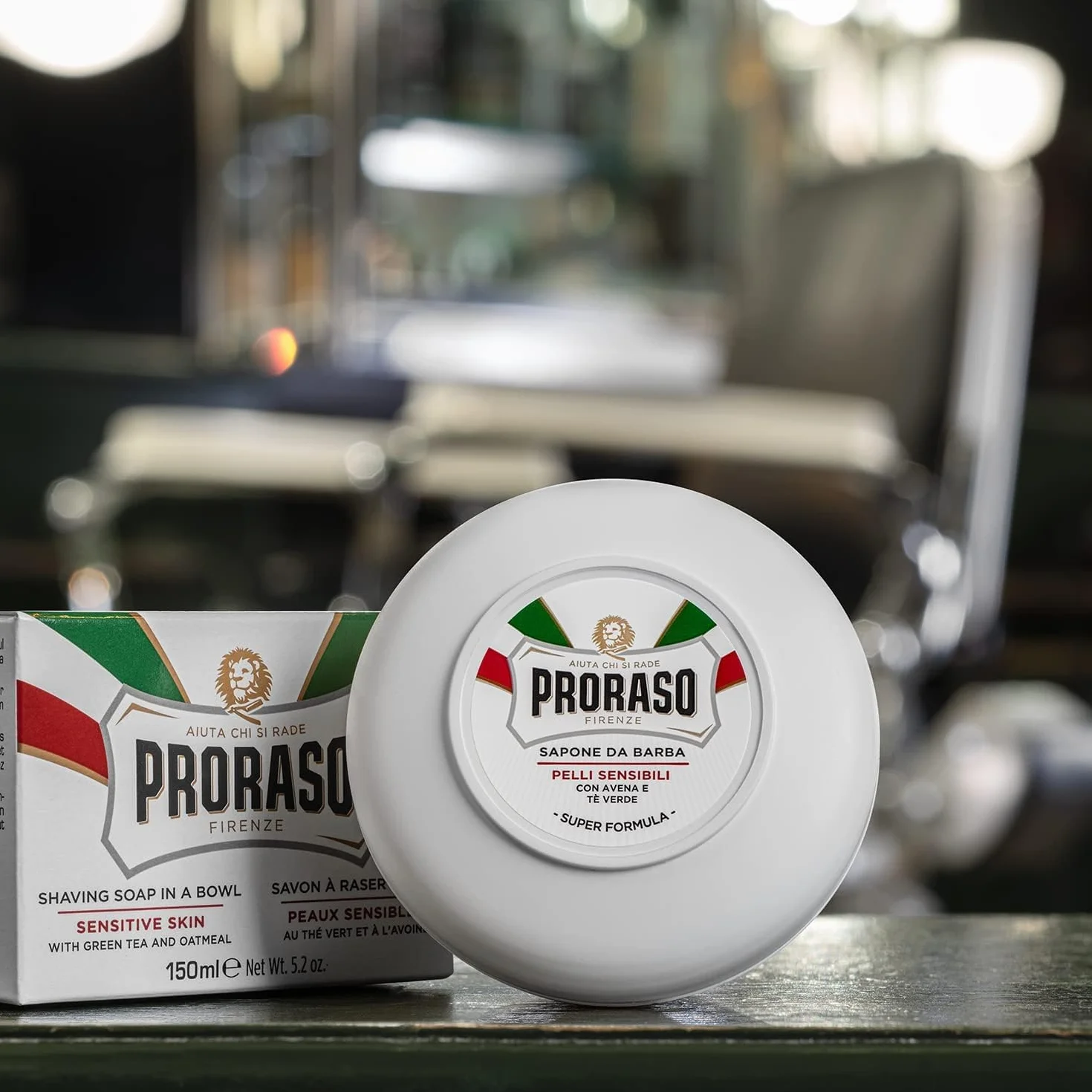 Proraso Mydło do golenia z wrażliwej skóry, 3 x 150 ml, mydło do golenia z ekstraktem z owsa i zielonej herbaty, wyprodukowane we Włoszech
