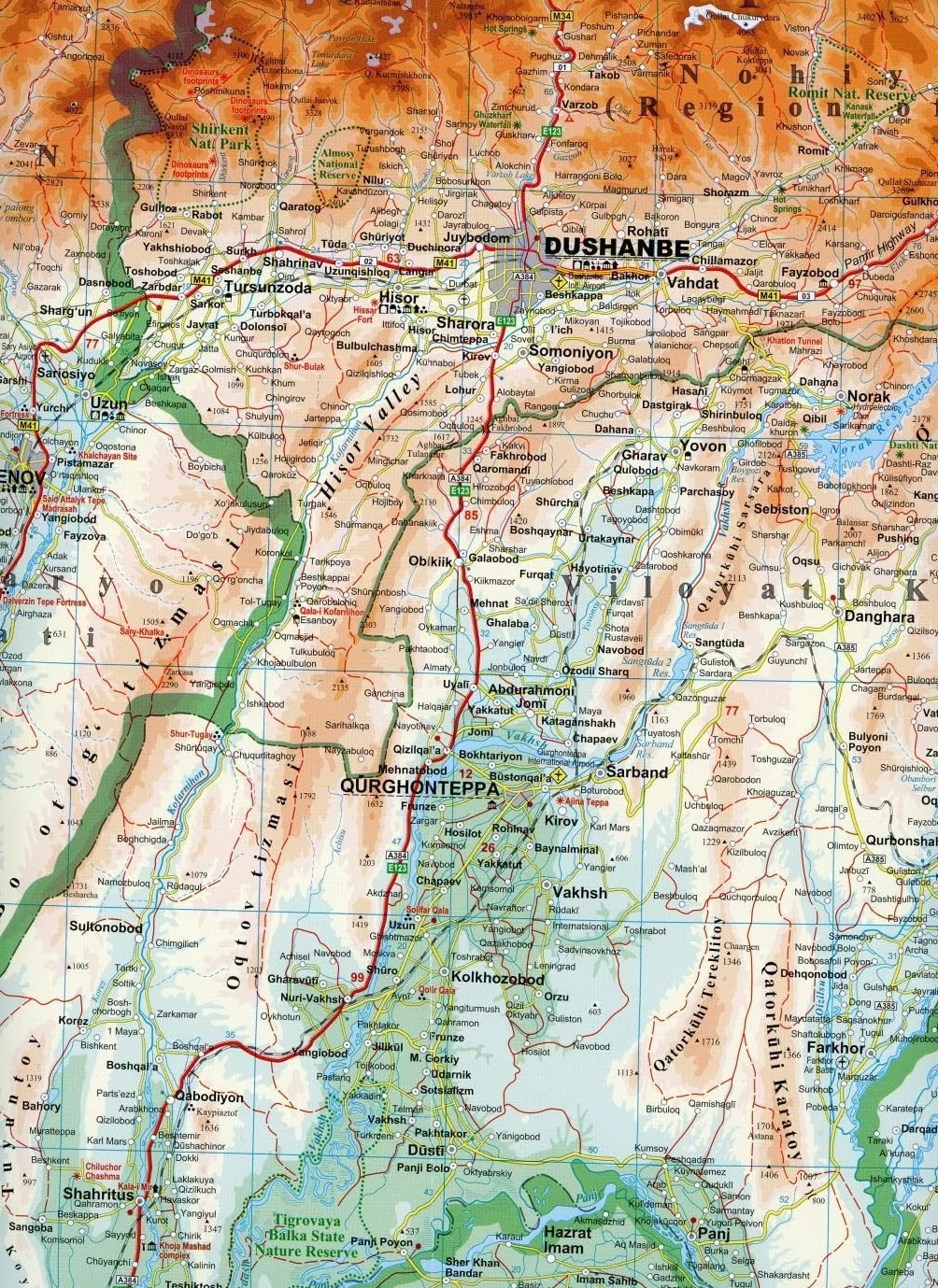 Tajikistan Geographical Map 1 : 650 000: The Pamirs. Dushanbe City Centre 1 : 25 000