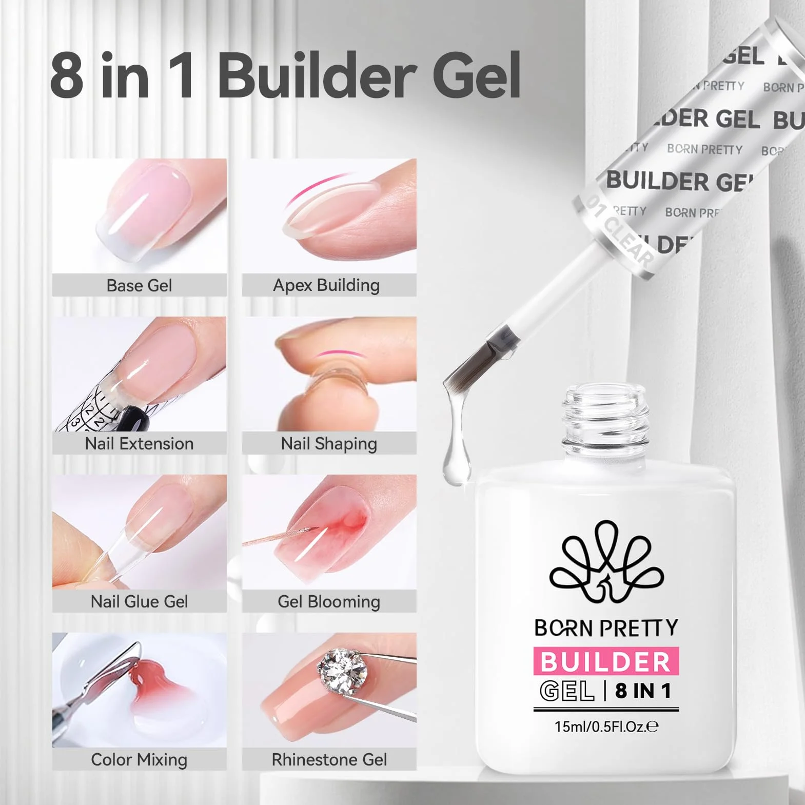 Born Pretty Builder Nail żel 8 w 1 Clear Quick Builder do paznokci w butelce