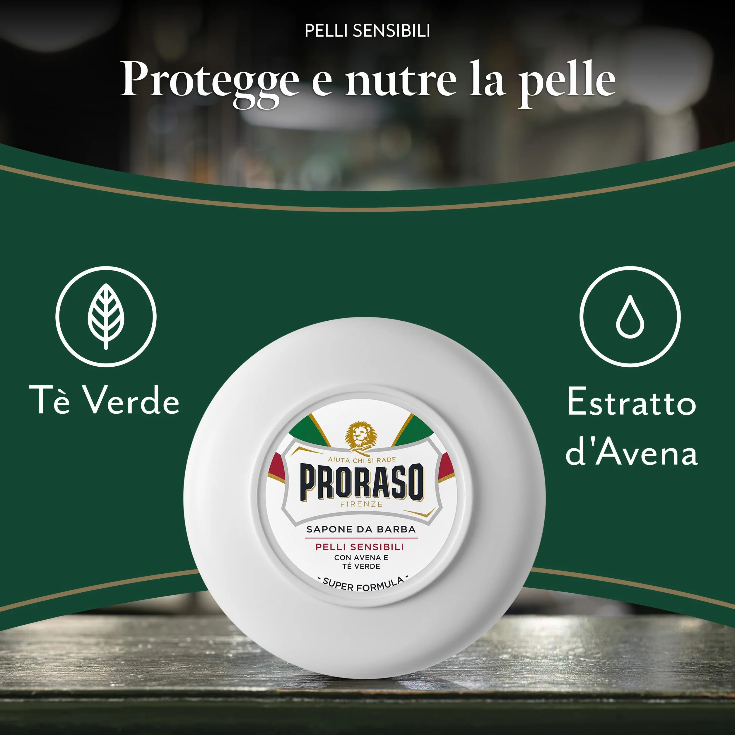 Proraso Mydło do golenia z wrażliwej skóry, 3 x 150 ml, mydło do golenia z ekstraktem z owsa i zielonej herbaty, wyprodukowane we Włoszech