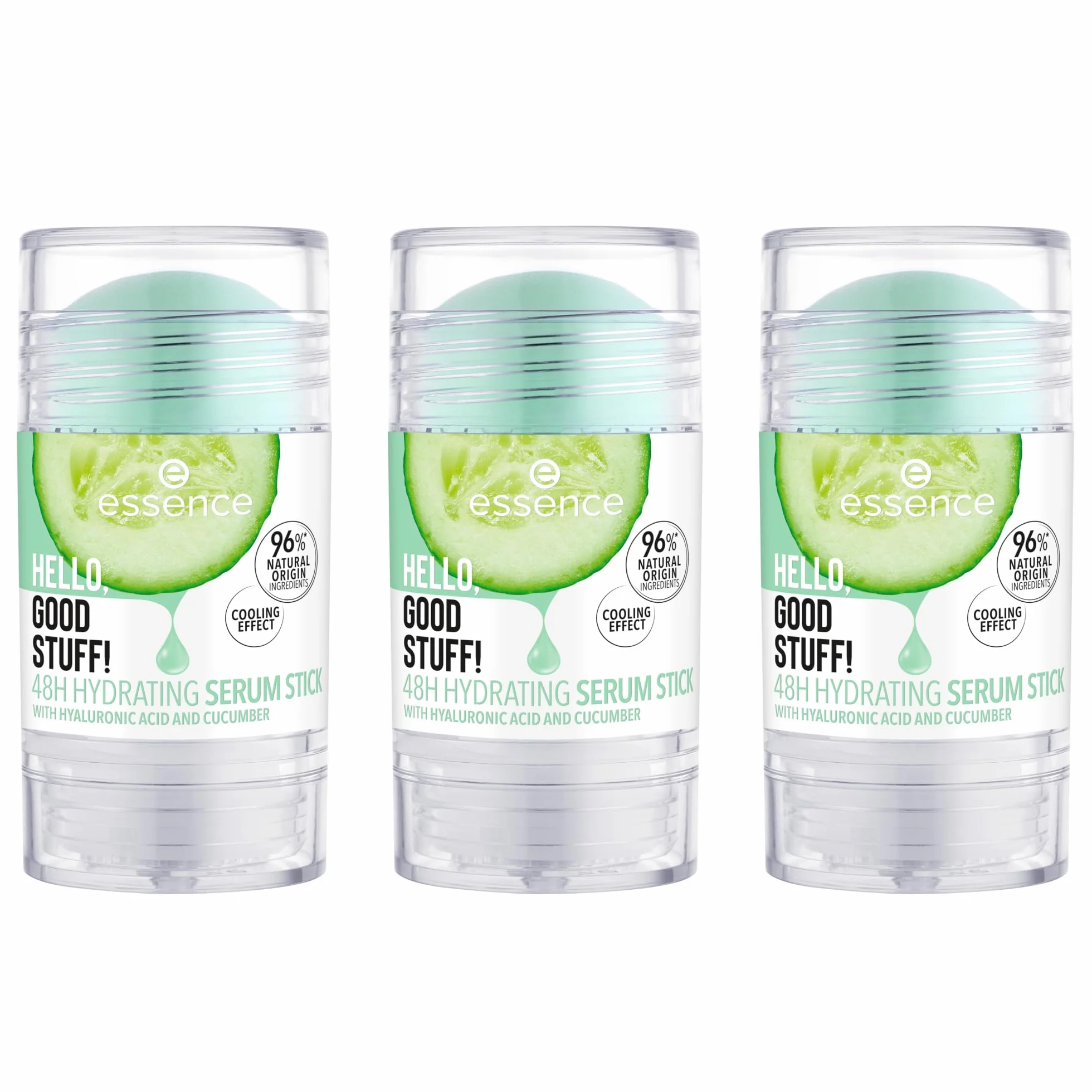 Essence HELLO, GOOD STUFF! 48H serum nawilżające, przezroczyste, nawilżające, chłodzące, orzeźwiające, wegańskie, bez oleju, bez parabenów, bez cząstek mikroplastiku, 3 sztuki w opakowaniu (3 x 30 g)