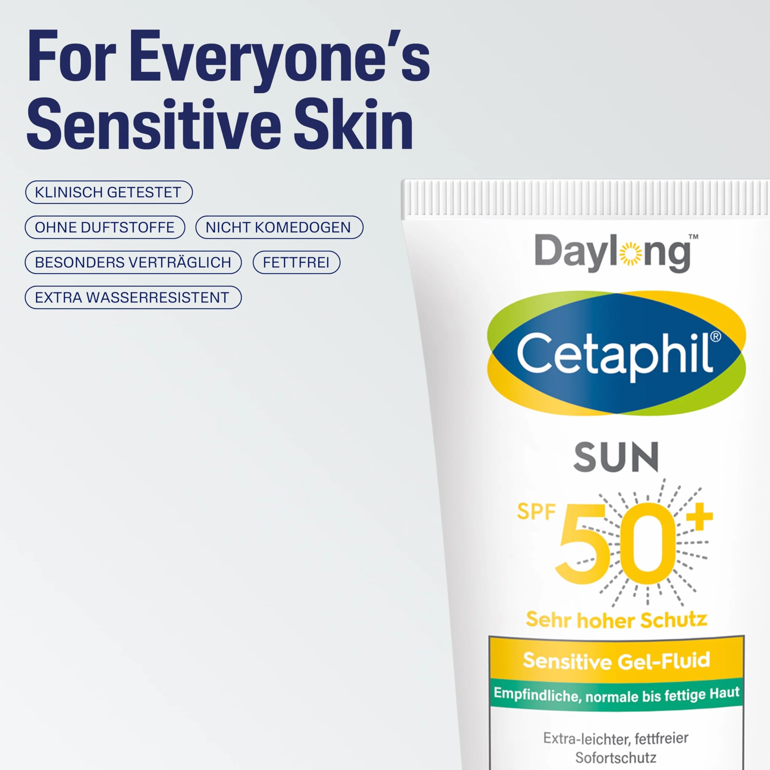 CETAPHIL Sun Sensitive Gel-Fluid SPF 50+, 50 ml, krem przeciwsłoneczny do skóry wrażliwej i tłustej, skłonnej do alergii słonecznych, bardzo skuteczny krem przeciwsłoneczny do twarzy, nie zawiera