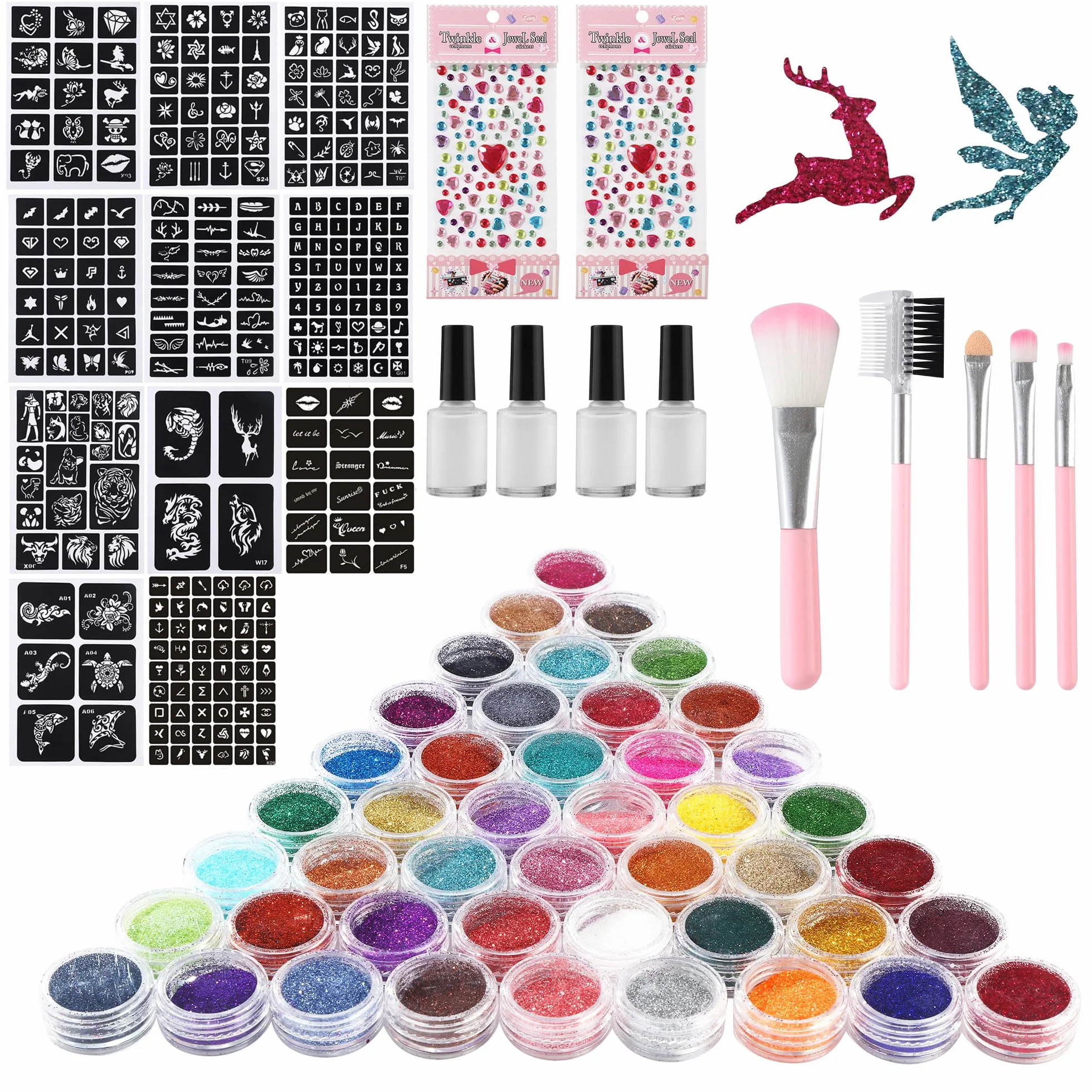 Dziecięcy Flash Tatuaż Set, 48 brokat brokat, 220 szablony, 4 pędzle, 4 kleje, prezent dla dziewczyn