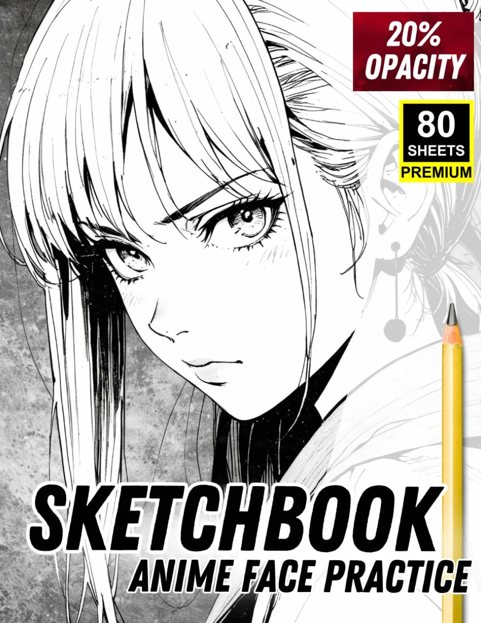 Sketchbook: Anime Face Practice – Light Guide Tracing Book for Drawing Male & Female Anime Faces (80 Sheets, 20% Opacity): A premium anime face sketchbook with faded illustrations for tracing
