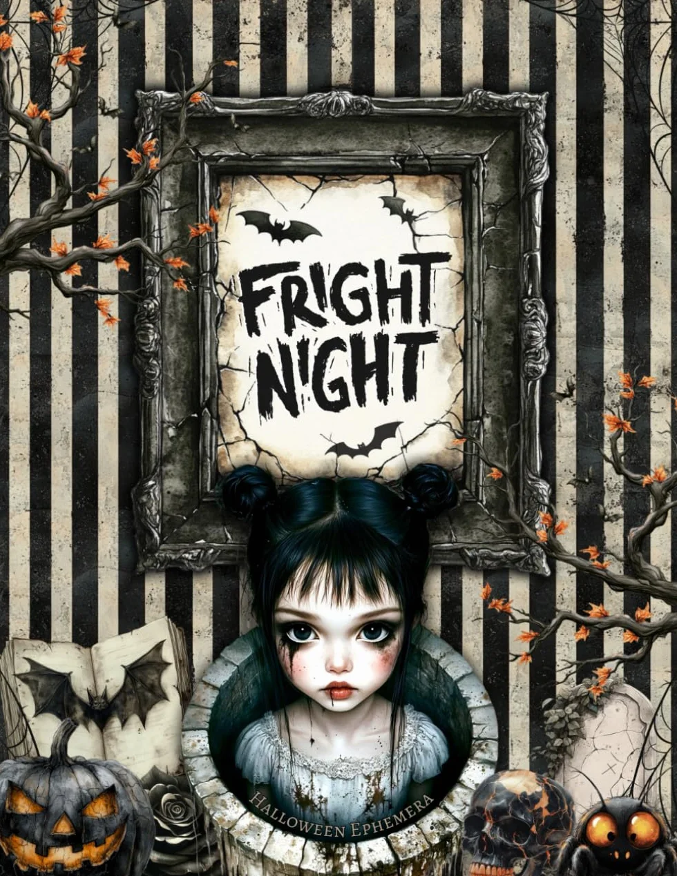 Fright Night Cut and Collage Ephemera Book: 150+ High-quality Images with creepy Gothic Halloween Dolls and additional matching patterned Paper for ... Journaling, Collage Art, Mixed Media and more