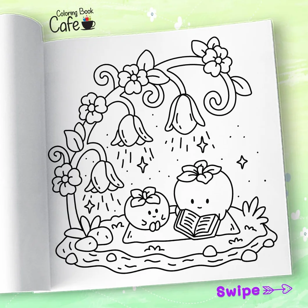 Cozy Foodie: Coloring Book for Adults and Teens Featuring Adorable Fruit and Veggie Characters in Whimsical Cozy Scenes