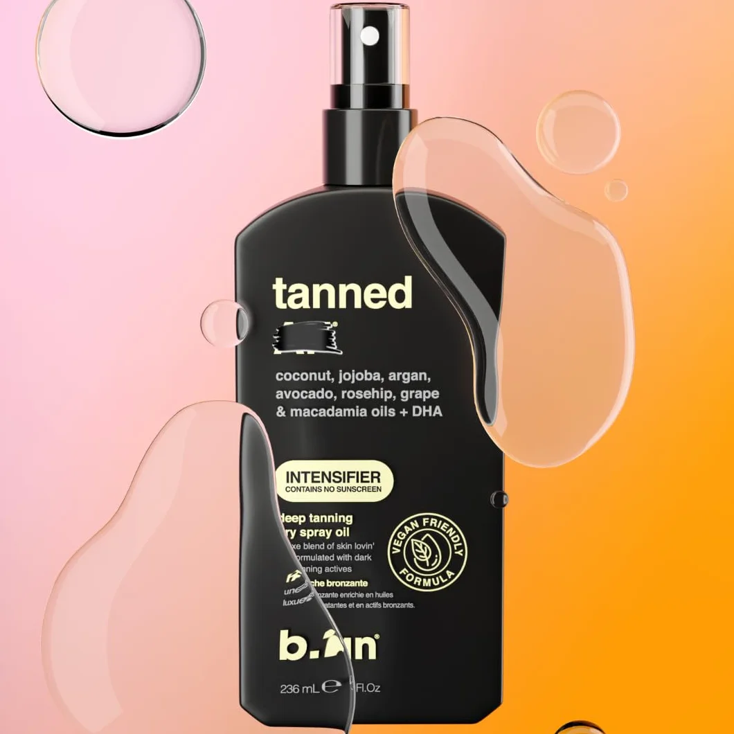 b.tan Intensifier Deep Tanning Dry Spray Oil | Opalony AF – uzyskaj szybszą, ciemniejszą opaleniznę dzięki aktywnym składnikom przyspieszającym opalanie, wypełniony olejkami ultra nawilżającymi, aby utrzymać skórę nawilżoną, wegański, 8 uncji uncji