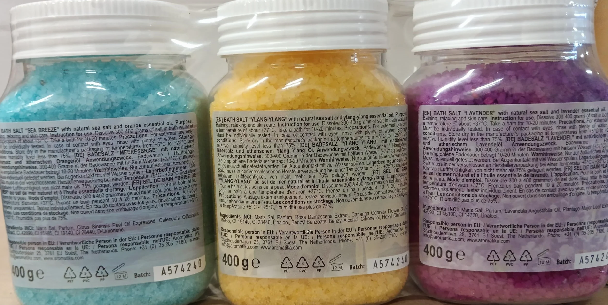 Zestaw do Kąpieli Sole - Lawendą - Morska Bryza - Ylang-Ylang - Olejki Eteryczne - 3x400g - Kojąca Kąpiel - Sole do Kąpieli - Relaksacyjna Sól do Kąpieli - Aromaterapia - Kąpiel z Morskimi Solami