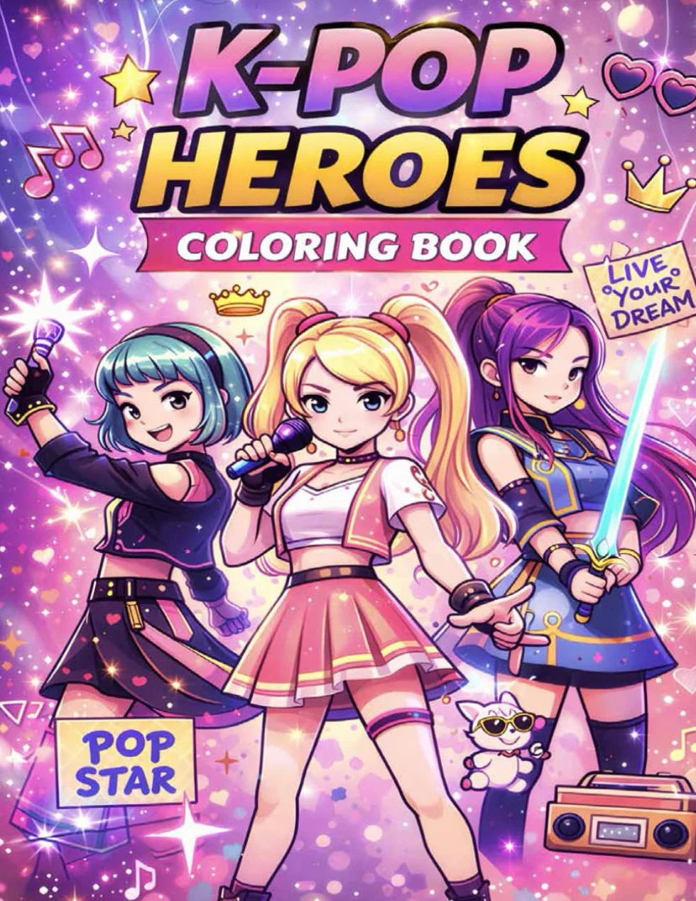 K-Pop Coloring Book:: Korean Girls & Boys Band Coloring Pages | Kpop Idol Fashion Dance and Action Fantasy Scenes for Teens & Adults
