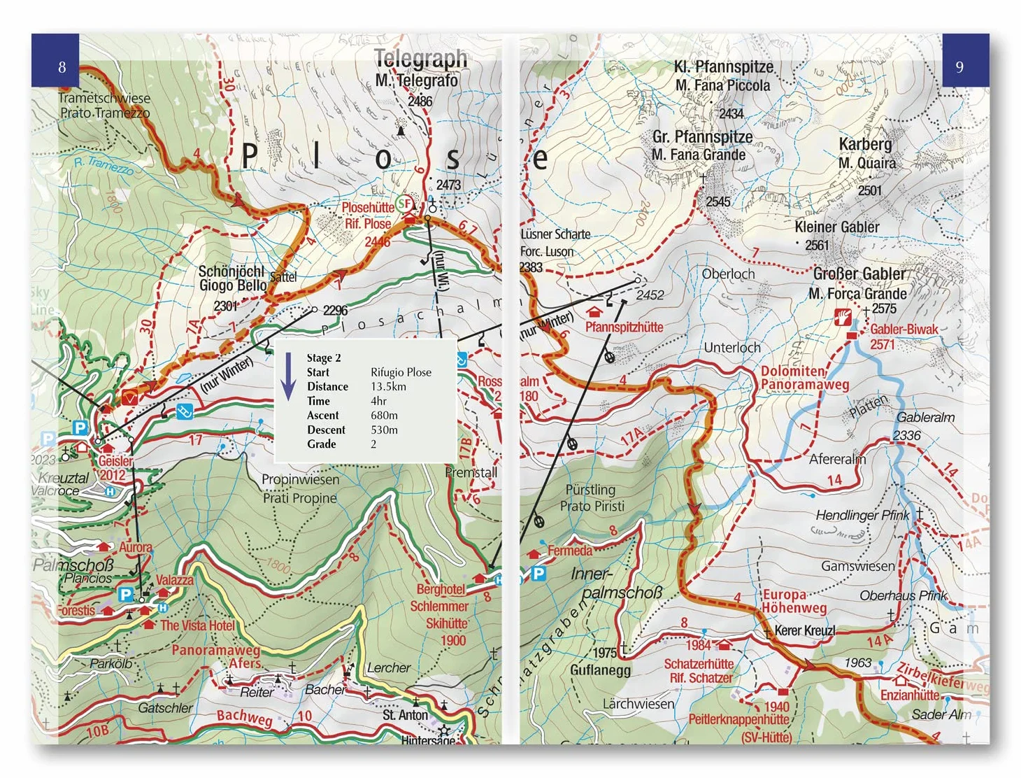 Trekking in the dolomites alta via 2: Includes 1:25,000 Map Booklet. with Alta Via 3-6 in Outline